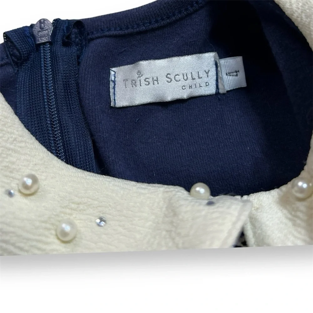 Trish Scully Girls 4/4T Lace Peter Pan Collar Dress Navy‎ Blue Boutique Pearl